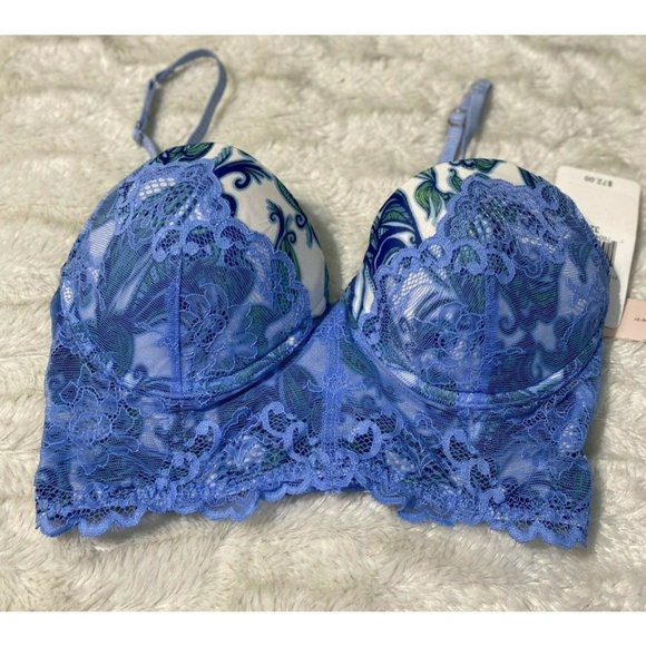 Underella by Ella Moss Women's Stella Long Line Bra, Blue 32D - Picture 1 of 9